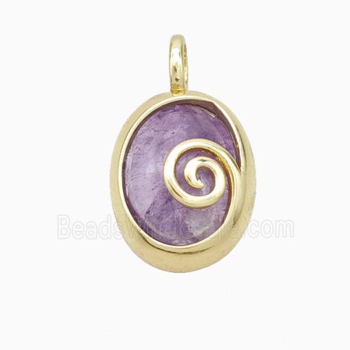 Copper Oval Pendant Pave Purple Amethyst Gold Plated