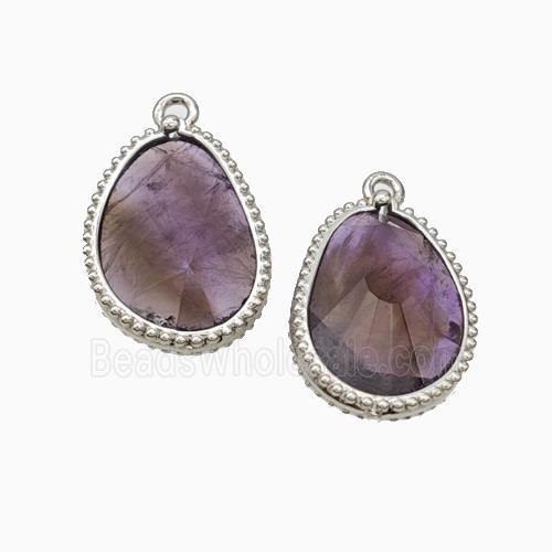 Natural Purple Amethyst Teardrop Pendant Platinum Plated