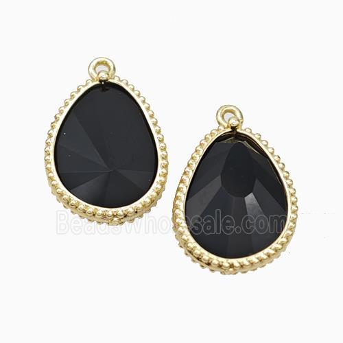 Natural Black Obsidian Teardrop Pendant Gold Plated
