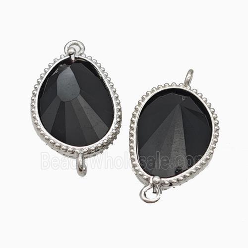 Natural Black Obsidian Teardrop Connector Platinum Plated