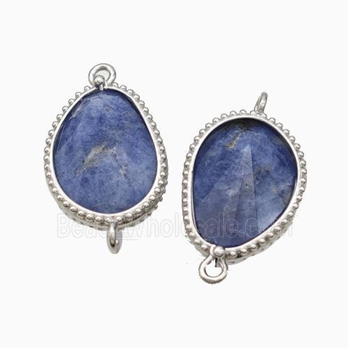 Natural Blue Sodalite Teardrop Connector Platinum Plated