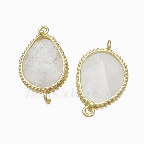 Natural White Crystal Quartz Teardrop Connector Gold Plated