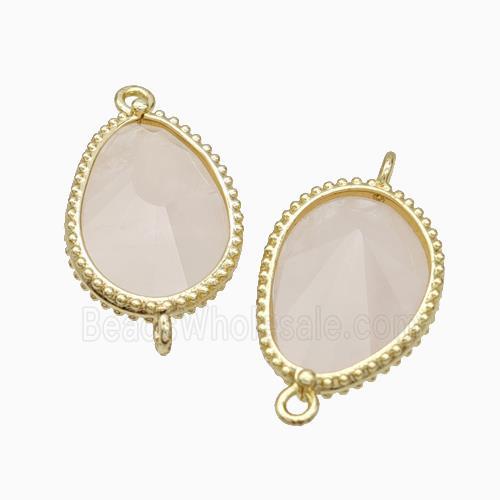 Natural Pink Rose Quartz Teardrop Connector Gold Plated