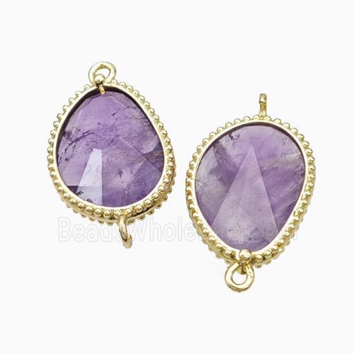 Natural Purple Amethyst Teardrop Connector Gold Plated