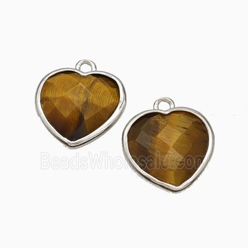Natural Tiger Eye Stone Heart Pendant Faceted Platinum Plated