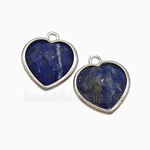Natural Blue Lapis Lazuli Heart Pendant Faceted Platinum Plated