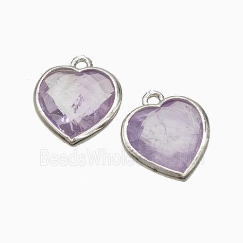 Natural Lt.purple Amethyst Heart Pendant Faceted Platinum Plated