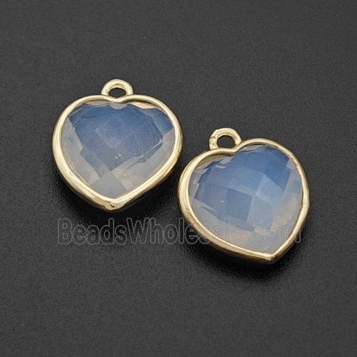 White Opalite Heart Pendant Faceted Gold Plated