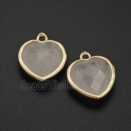 Natural Clear Quartz Heart Pendant Faceted Gold Plated
