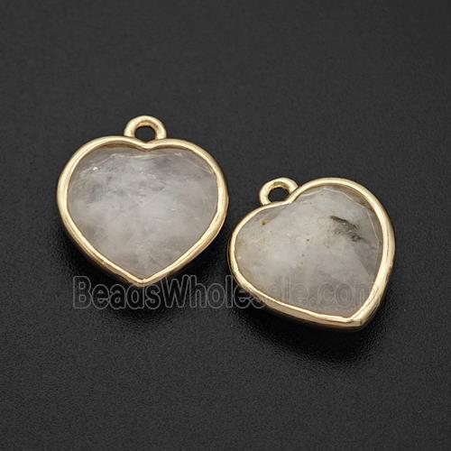Natural White Moonstone Heart Pendant Faceted Gold Plated