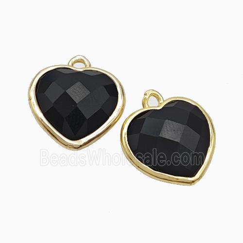 Black Obsidian Heart Pendant Faceted Gold Plated