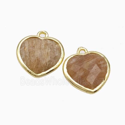 Natural Peach Sunstone Heart Pendant Faceted Gold Plated