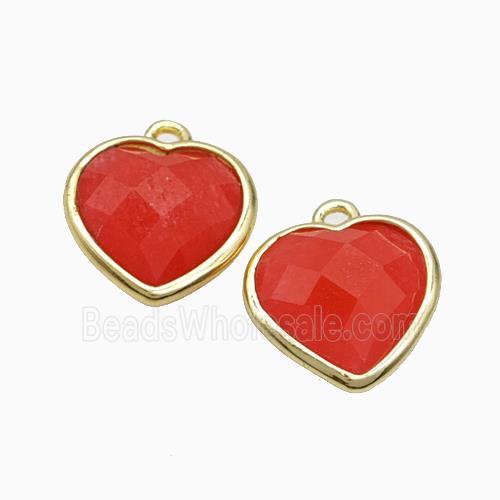 Red Dye Jade Heart Pendant Faceted Gold Plated