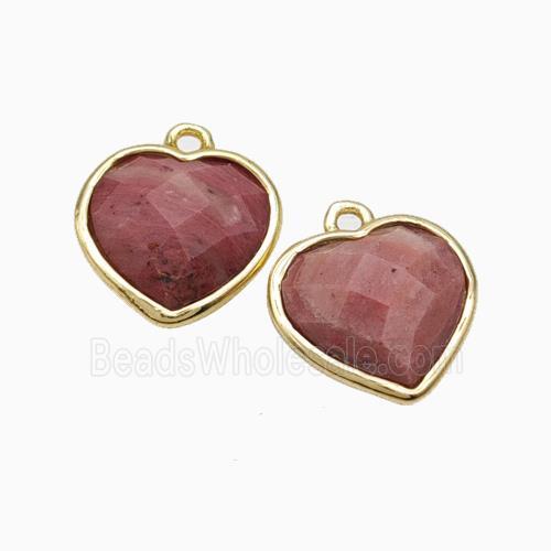 Pink Wood Lace Jasper Heart Pendant Faceted Gold Plated