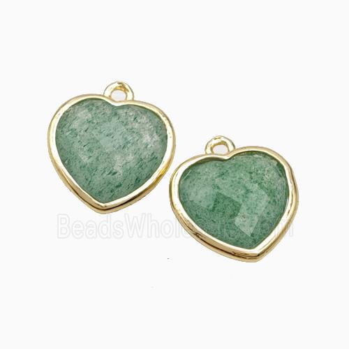 Natural Green Strawberry Quartz Heart Pendant Faceted Gold Plated