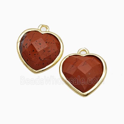 Natural Red Jasper Heart Pendant Faceted Gold Plated