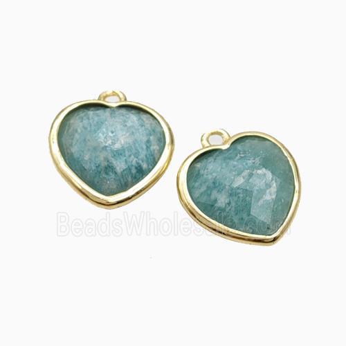 Natural Green Amazonite Heart Pendant Faceted Gold Plated