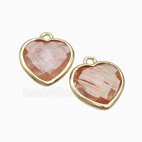 Synthetic Peach Quartz Heart Pendant Faceted Gold Plated