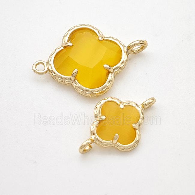 Golden Cats Eye Glass Clover Connector Gold Plated
