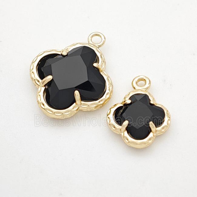 Black Cats Eye Glass Clover Pendant Gold Plated