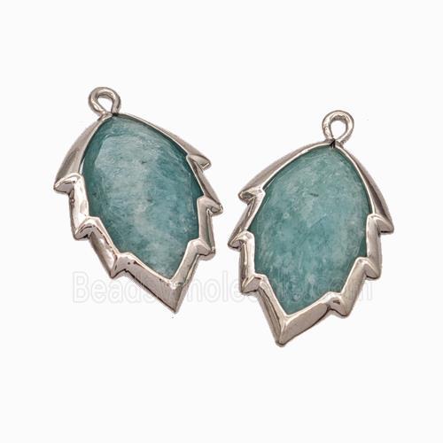 Natural Green Amazonite Leaf Pendant Platinum Plated