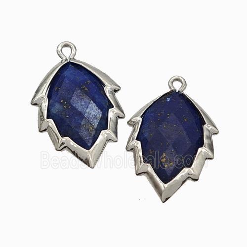 Natural Blue Lapis Lazuli Leaf Pendant Platinum Plated