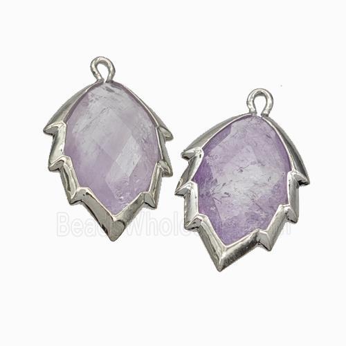 Natural Lt.purple Amethyst Leaf Pendant Platinum Plated