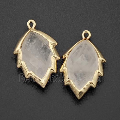 Natural Clear Quartz Leaf Pendant Gold Plated