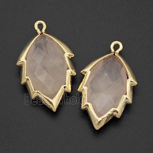 Natural Pink Rose Quartz Leaf Pendant Gold Plated