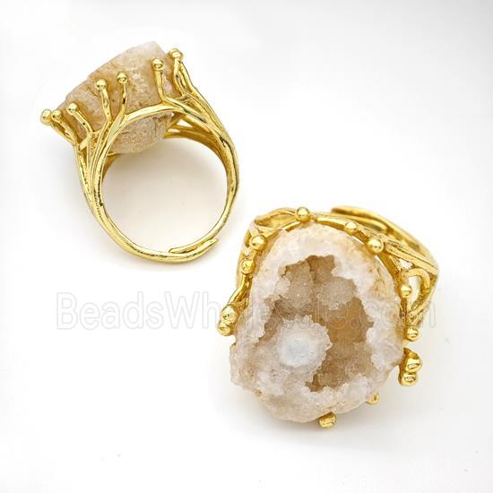 Copper Ring Pave Agate Druzy Geode Adjustable Gold Plated