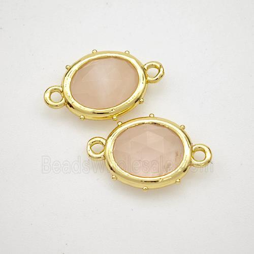 Natural Pink Rose Quartz Oval Connector Gold Plated