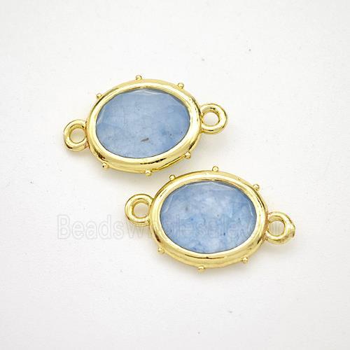 Blue Dye Jade Oval Connector Gold Plated