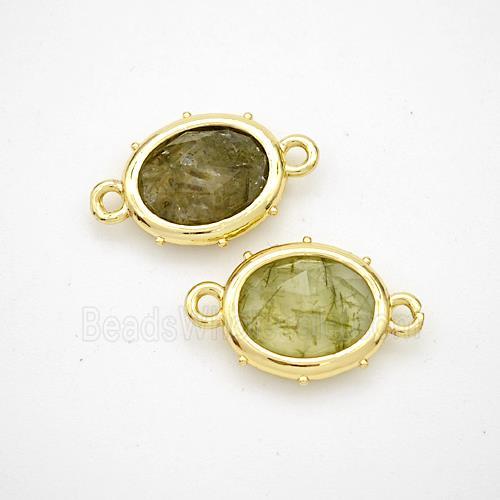 Natural Green Prehnite Oval Connector Gold Plated
