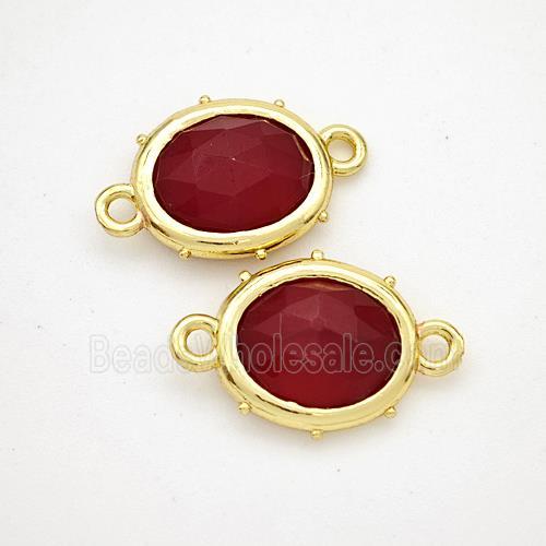 Red Dye Jade Oval Connector Gold Plated