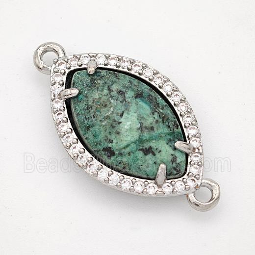 Green African Turquoise Eye Connector Copper Pave Zirconia Platinum Plated