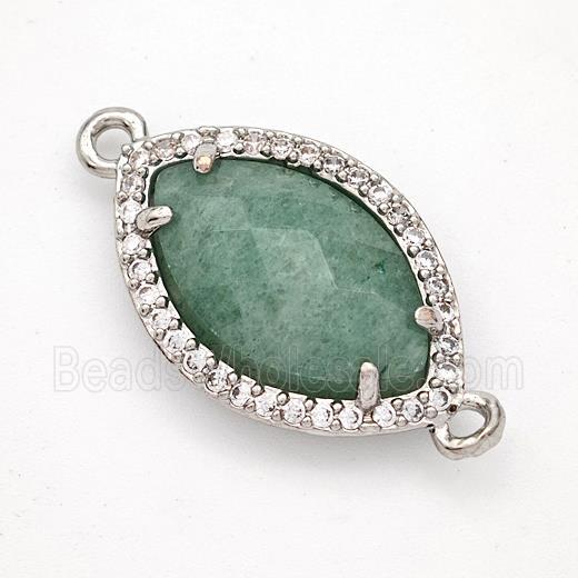 Green Strawberry Quartz Eye Connector Copper Pave Zirconia Platinum Plated