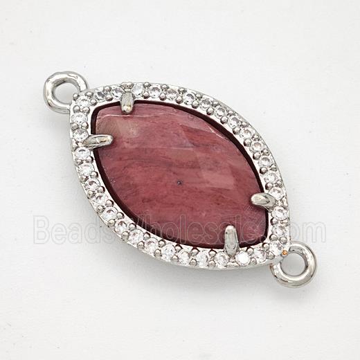 Pink Wood Lace Jasper Eye Connector Copper Pave Zirconia Platinum Plated