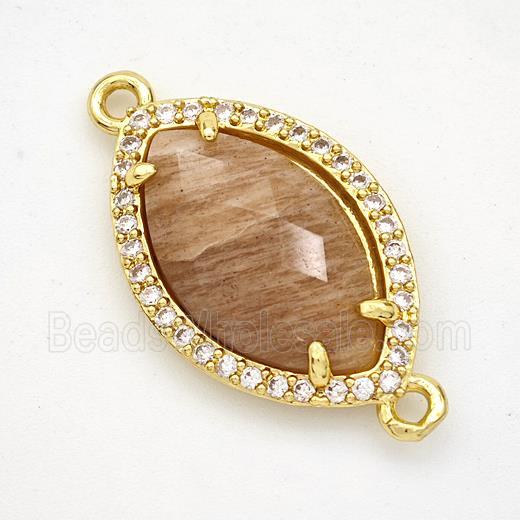 Natural Peach Sunstone Eye Connector Copper Pave Zirconia Gold Plated