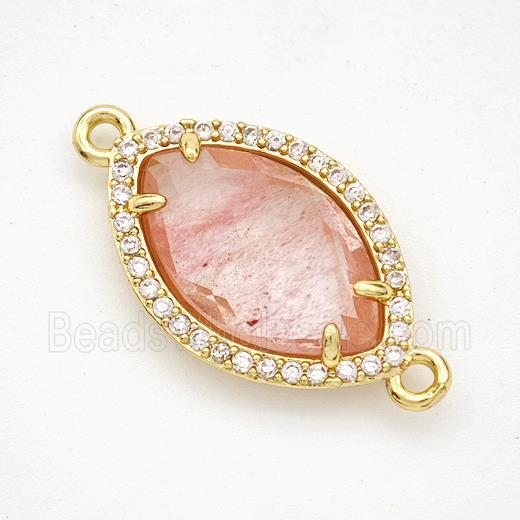 Pink Synthetic Quartz Eye Connector Copper Pave Zirconia Gold Plated