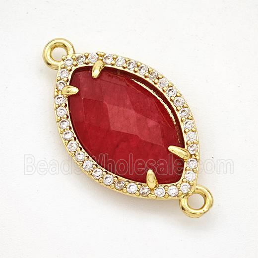 Red Dye Jade Eye Connector Copper Pave Zirconia Gold Plated