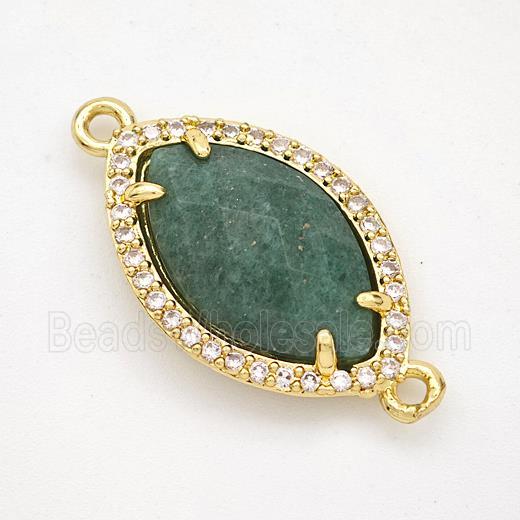 Green Strawberry Quartz Eye Connector Copper Pave Zirconia Gold Plated