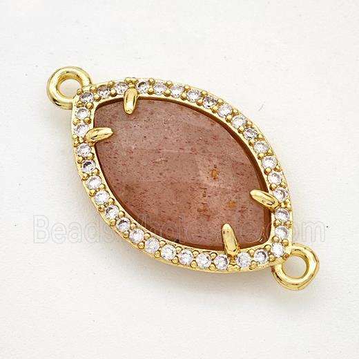 Pink Strawberry Quartz Eye Connector Copper Pave Zirconia Gold Plated