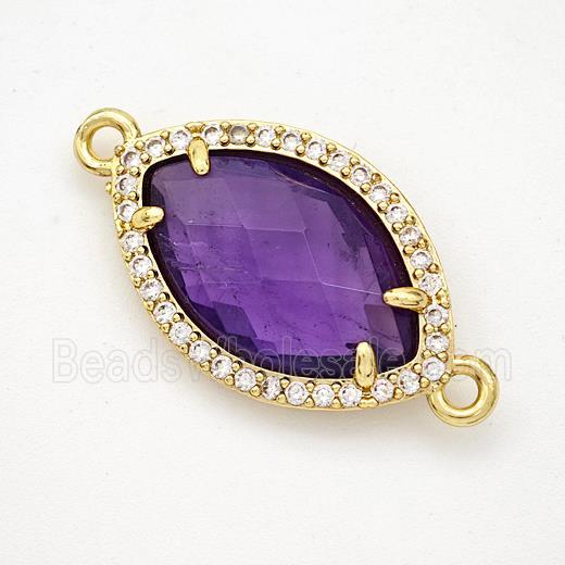 Natural Purple Amethyst Eye Connector Copper Pave Zirconia Gold Plated