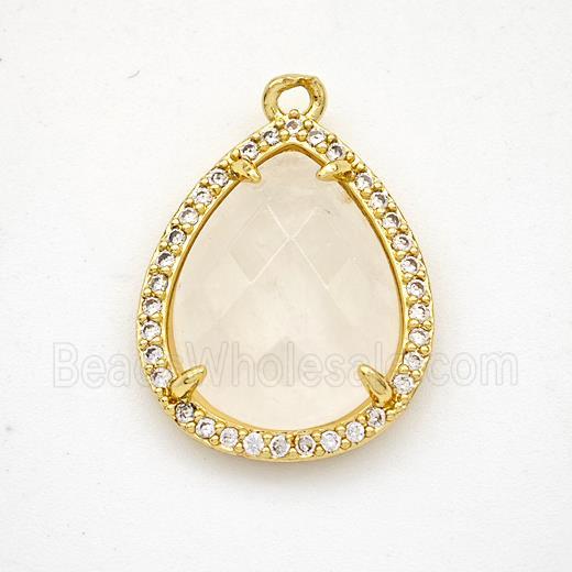 Natural Clear Quartz Teardrop Pendant Copper Pave Zirconia Gold Plated