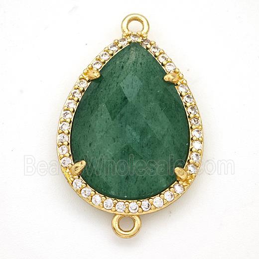 Green Strawberry Quartz Teardrop Connector Copper Pave Zirconia Gold Plated