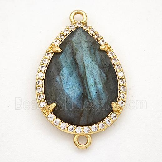 Labradorite Teardrop Connector Copper Pave Zirconia Gold Plated