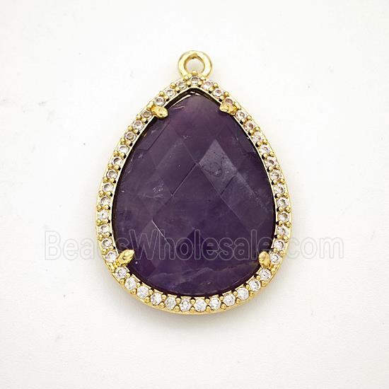 Purple Amethyst Teardrop Pendant Copper Pave Zirconia Gold Plated