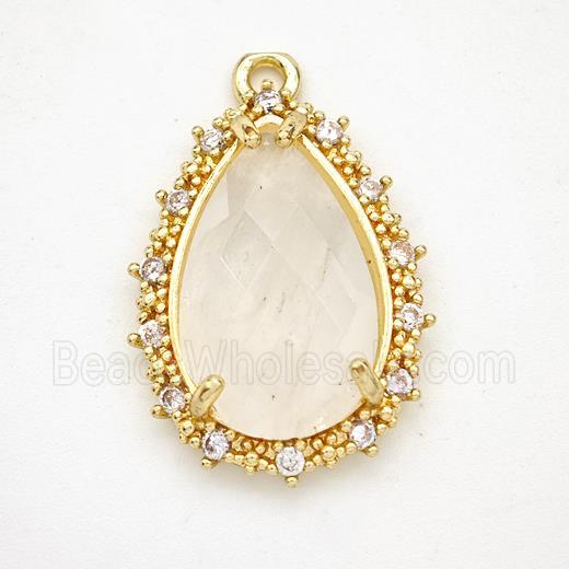 Clear Quartz Teardrop Pendant Copper Pave Zirconia Gold Plated