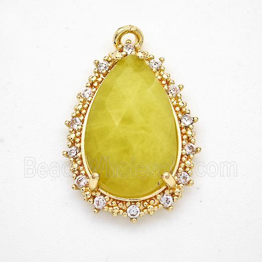Lemon Jade Teardrop Pendant Copper Pave Zirconia Gold Plated