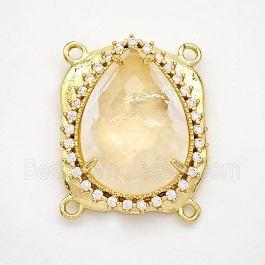 Clear Quartz Teardrop Connector Copper Pave Zirconia Gold Plated